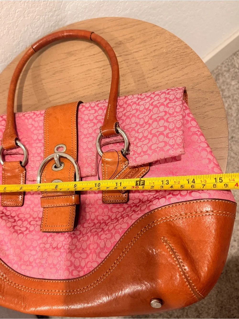 Coach Y2K Pink Canvas and Tan Leather Shoulder Satchel